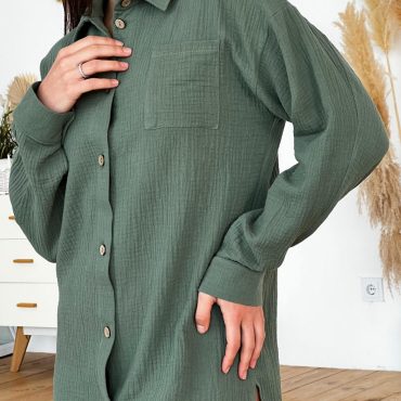 Handmade 100% Muslin Cotton Shirt For Women, Double Gauze Blouse, Cotton Loungewear Oversized Fit, Relaxed Fit Blouse, Green Muslin Shirt