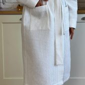 White Waffle Cotton Bathrobe Unisex Lightweight Spa Robe, Robe Gift For Sauna, Home & Bathroom Loungewear Gift For Couple, Goft For Parents