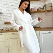 White Waffle Cotton Bathrobe Unisex Lightweight Spa Robe, Robe Gift For Sauna, Home & Bathroom Loungewear Gift For Couple, Goft For Parents
