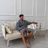 Mens Terry Cloth Bathrobe, Premium 100% Cotton Robe With Shawl Collar, Grey Spa Robe For Mens, Soft Waffle Robe, Self Care Gift For Mens