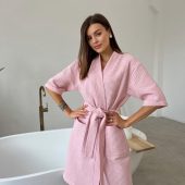 Waffle 100%cotton Robe, Cozy Above-knee Lounge Robe With Pockets,self-care Gift For Women,breathable Lounge Robe,gift For Her,cozy Housewear