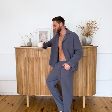Men’s 100% Muslin Pajama Set, Long Sleeve Button Shirt&pants, Organic Cotton 2-layer Lounge Set,soft Sleepwear With Pockets,mens Relaxed Fit