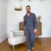 Men’s 100% Muslin Pajama Set, Long Sleeve Button Shirt&pants, Organic Cotton 2-layer Lounge Set,soft Sleepwear With Pockets,mens Relaxed Fit