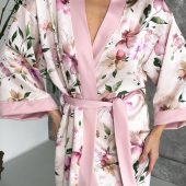 Long Kimono Satin Robe, Pastel Lounge Robe For Women, Elegant Lightweight Satin Robe With Slits, Gift Box For Women, Luxury Robe Gift Box