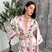 Long Kimono Satin Robe, Pastel Lounge Robe For Women, Elegant Lightweight Satin Robe With Slits, Gift Box For Women, Luxury Robe Gift Box