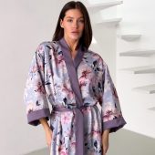 Long Satin Kimono Robe, Lavender Floral Robe With Slits, Elegant Lightweight Loungewear For Women, Bridal Gift, Birthday Gift For Women