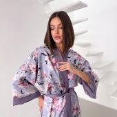 Long Satin Kimono Robe, Lavender Floral Robe With Slits, Elegant Lightweight Loungewear For Women, Bridal Gift, Birthday Gift For Women
