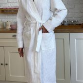 White Waffle Cotton Bathrobe Unisex Lightweight Spa Robe, Robe Gift For Sauna, Home & Bathroom Loungewear Gift For Couple, Goft For Parents