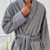 Mens Terry Cloth Bathrobe, Premium 100% Cotton Robe With Shawl Collar, Grey Spa Robe For Mens, Soft Waffle Robe, Self Care Gift For Mens