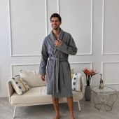 Mens Terry Cloth Bathrobe, Premium 100% Cotton Robe With Shawl Collar, Grey Spa Robe For Mens, Soft Waffle Robe, Self Care Gift For Mens