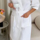 Waffle 100%cotton Robe, Cozy Above-knee Lounge Robe With Pockets,self-care Gift For Women,breathable Lounge Robe,gift For Her,cozy Housewear
