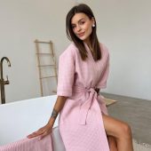 Waffle 100%cotton Robe, Cozy Above-knee Lounge Robe With Pockets,self-care Gift For Women,breathable Lounge Robe,gift For Her,cozy Housewear