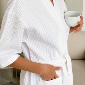 Waffle 100%cotton Robe, Cozy Above-knee Lounge Robe With Pockets,self-care Gift For Women,breathable Lounge Robe,gift For Her,cozy Housewear