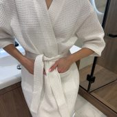 Waffle 100%cotton Robe, Cozy Above-knee Lounge Robe With Pockets,self-care Gift For Women,breathable Lounge Robe,gift For Her,cozy Housewear