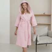 Waffle Bathrobe With Hood, 100% Cotton Women Robe, Lightweight Spa Robe With 3/4 Sleeves,post-shower Loungewear, Gift For Her,self-care Robe