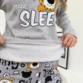 Soft & Warm Leo Print Pajama Set, Cozy Grey Cotton Fleece Sleepwear With Print, Cute Animal Print Pjs, Gift For Her, Long Sleeve Pajama Set
