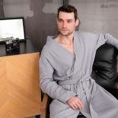 Men’s Muslin Cotton Robe, Textured Double-layer Bathrobe With Pockets, Lightweight Loungewear Robe, 100% Cotton, Self Care Gift For Mens