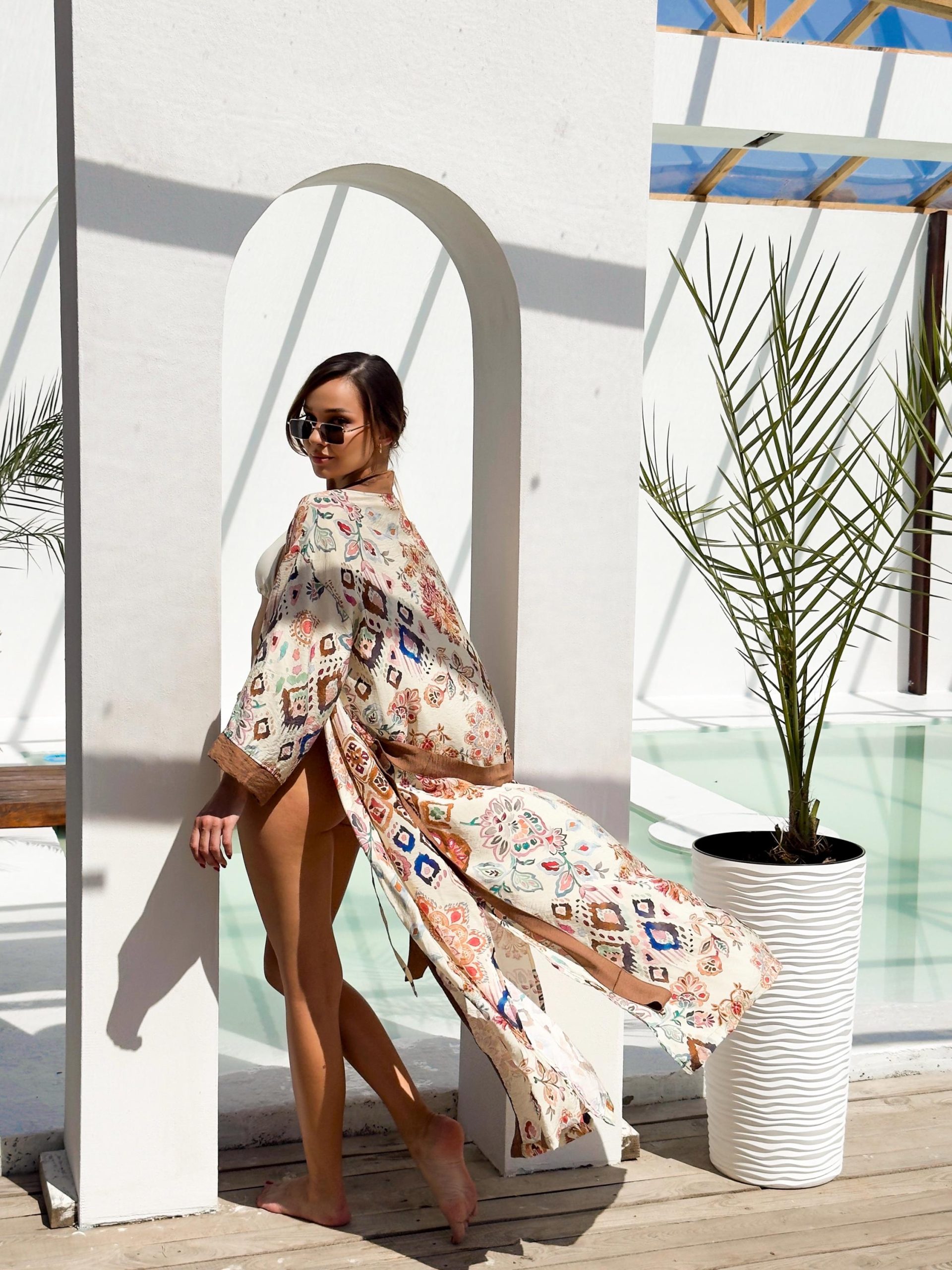 Women’s Boho Lounge Kimono, Artistic Lightweight Viscose Robe With Side Slits, Elegant Flowing Duster, Gift-ready Robe For Her, Boho Robe