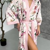 Long Kimono Satin Robe, Pastel Lounge Robe For Women, Elegant Lightweight Satin Robe With Slits, Gift Box For Women, Luxury Robe Gift Box