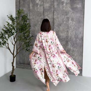 Long Kimono Satin Robe, Pastel Lounge Robe For Women, Elegant Lightweight Satin Robe With Slits, Gift Box For Women, Luxury Robe Gift Box