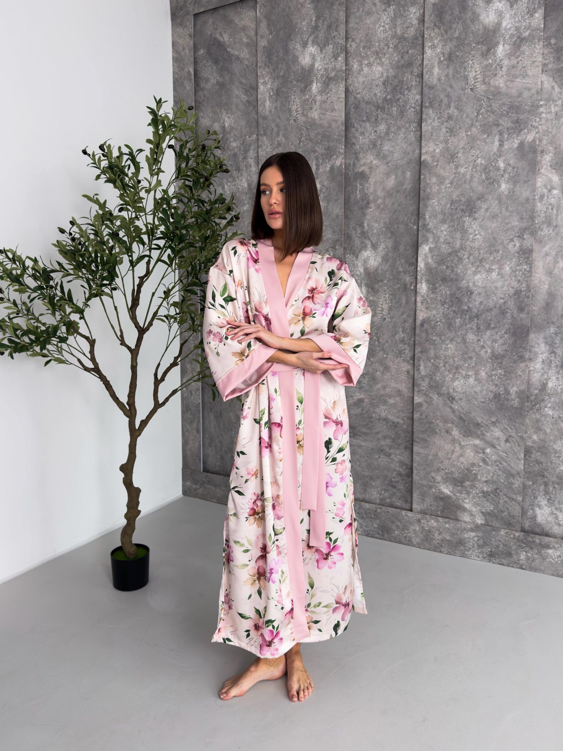 Long Kimono Satin Robe, Pastel Lounge Robe For Women, Elegant Lightweight Satin Robe With Slits, Gift Box For Women, Luxury Robe Gift Box