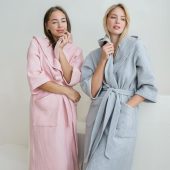 Waffle Bathrobe With Hood, 100% Cotton Women Robe, Lightweight Spa Robe With 3/4 Sleeves,post-shower Loungewear, Gift For Her,self-care Robe