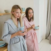 Waffle Bathrobe With Hood, 100% Cotton Women Robe, Lightweight Spa Robe With 3/4 Sleeves,post-shower Loungewear, Gift For Her,self-care Robe