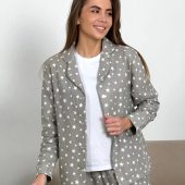Women’s Flannel Pajama Set Grey Star Print, 100% Cotton Winter Sleepwear, Cozy Button Up Shirt & Pants Loungewear Gift