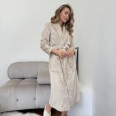 Kazka Women’s Velsoft Robe, Plush Cappuccino Shawl Collar Housecoat, Long Warm Winter Loungewear With Animal Print