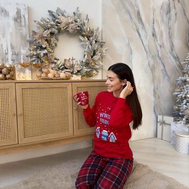 Women’s Winter Holiday Pajama Set, Red Long Sleeve&plaid Pants,warm Cotton Fleece Pajamas With Cuffs, Cozy Christmas Sleepwear,christmas Pjs