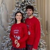 Men’s Winter Holiday Pajama Set, Red Long Sleeve & Plaid Pants, Warm Cotton Fleece Sleepwear With Pockets, Cozy Christmas Pjs,mens Self-care