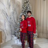 Men’s Winter Holiday Pajama Set, Red Long Sleeve & Plaid Pants, Warm Cotton Fleece Sleepwear With Pockets, Cozy Christmas Pjs,mens Self-care