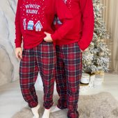 Men’s Winter Holiday Pajama Set, Red Long Sleeve & Plaid Pants, Warm Cotton Fleece Sleepwear With Pockets, Cozy Christmas Pjs,mens Self-care