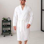 White Waffle Cotton Bathrobe Unisex Lightweight Spa Robe, Robe Gift For Sauna, Home & Bathroom Loungewear Gift For Couple, Goft For Parents