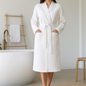 White Waffle Cotton Bathrobe Unisex Lightweight Spa Robe, Robe Gift For Sauna, Home & Bathroom Loungewear Gift For Couple, Goft For Parents