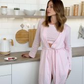 Rose Amour 3 Piece Pajama Set With Robe, Women’s Pink Cotton Loungewear, Crop Top, Shorts & Robe, Romantic Sleepwear Gift For Her