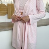 Rose Amour 3 Piece Pajama Set With Robe, Women’s Pink Cotton Loungewear, Crop Top, Shorts & Robe, Romantic Sleepwear Gift For Her