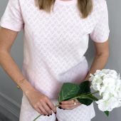 Rose Amour Women’s Pajama Set, Pink Cotton Sleepwear With Hearts, Romantic Loungewear Shorts & Tee, Gift For Her, Pink Pajama T-short