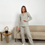 Women’s Flannel Pajama Set Grey Star Print, 100% Cotton Winter Sleepwear, Cozy Button Up Shirt & Pants Loungewear Gift