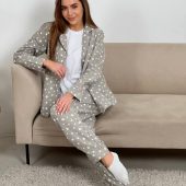 Women’s Flannel Pajama Set Grey Star Print, 100% Cotton Winter Sleepwear, Cozy Button Up Shirt & Pants Loungewear Gift