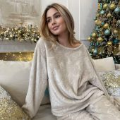 Cozy Animal Print Velsoft Pajama Set Women, Warm Plush Loungewear, Soft Winter Sleepwear, Cute Homewear Outfit Cappuccino