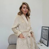 Kazka Women’s Velsoft Robe, Plush Cappuccino Shawl Collar Housecoat, Long Warm Winter Loungewear With Animal Print