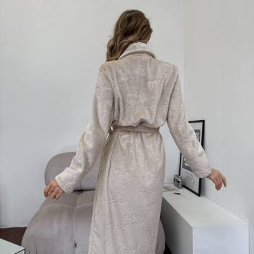 Kazka Women’s Velsoft Robe, Plush Cappuccino Shawl Collar Housecoat, Long Warm Winter Loungewear With Animal Print