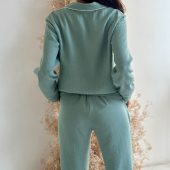 Women’s Muslin Pajama Set Viva, Cotton Lounge Set Shirt & Pants, Green Sleepwear, Long Sleeve Button Up Pajama Set