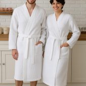 White Waffle Cotton Bathrobe Unisex Lightweight Spa Robe, Robe Gift For Sauna, Home & Bathroom Loungewear Gift For Couple, Goft For Parents