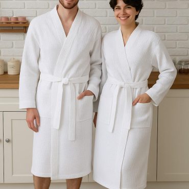 White Waffle Cotton Bathrobe Unisex Lightweight Spa Robe, Robe Gift For Sauna, Home & Bathroom Loungewear Gift For Couple, Goft For Parents