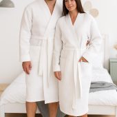 White Waffle Cotton Bathrobe Unisex Lightweight Spa Robe, Robe Gift For Sauna, Home & Bathroom Loungewear Gift For Couple, Goft For Parents