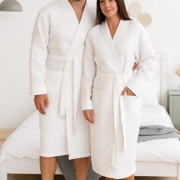 White Waffle Cotton Bathrobe Unisex Lightweight Spa Robe, Robe Gift For Sauna, Home & Bathroom Loungewear Gift For Couple, Goft For Parents