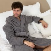 Men’s Hooded Terry Cotton Bathrobe, 100% Cotton Spa Robe With Belt And Pockets, Ultra-absorbent Dark Gray Lounge Robe For Men