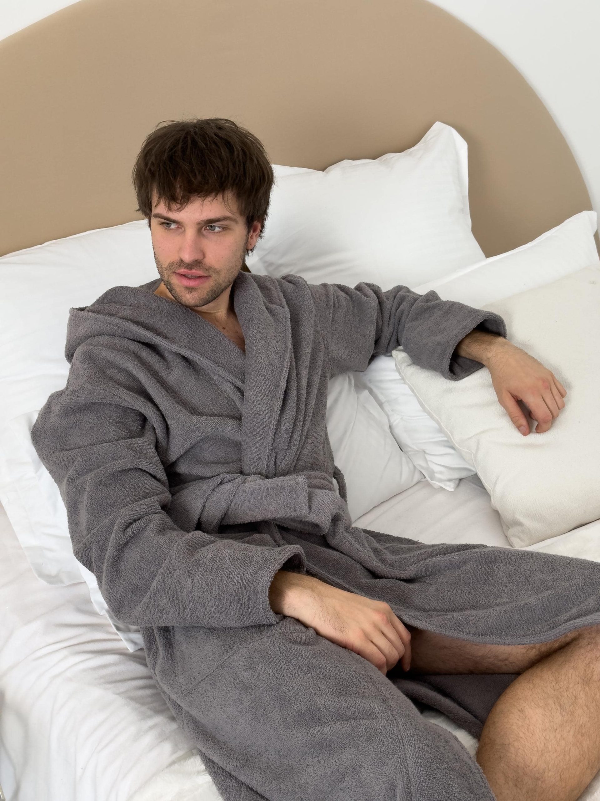 Men’s Hooded Terry Cotton Bathrobe, 100% Cotton Spa Robe With Belt And Pockets, Ultra-absorbent Dark Gray Lounge Robe For Men